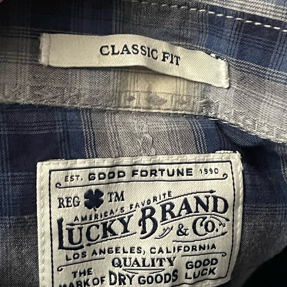 Lucky Brand classic fit Pearl snap blue white plaid cotton button up - Picture 4 of 6